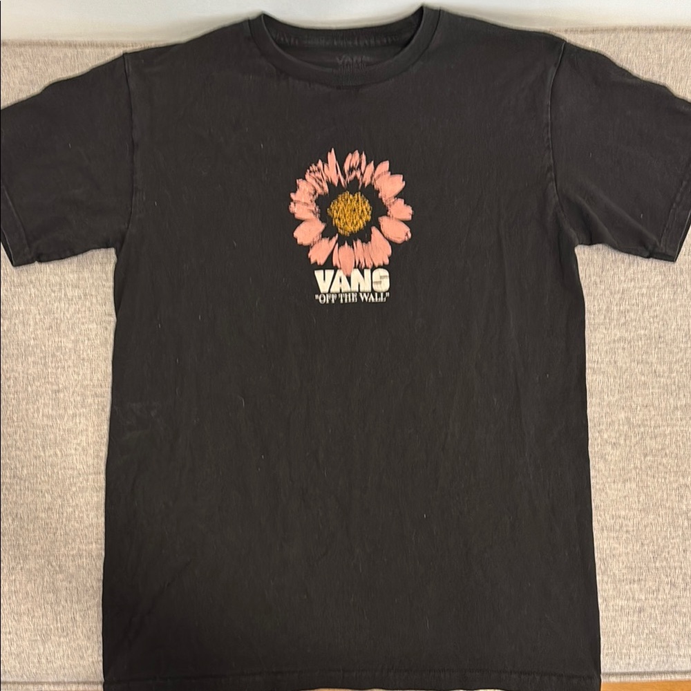 Vans Men’s Black T-Shirt with Pink Flower